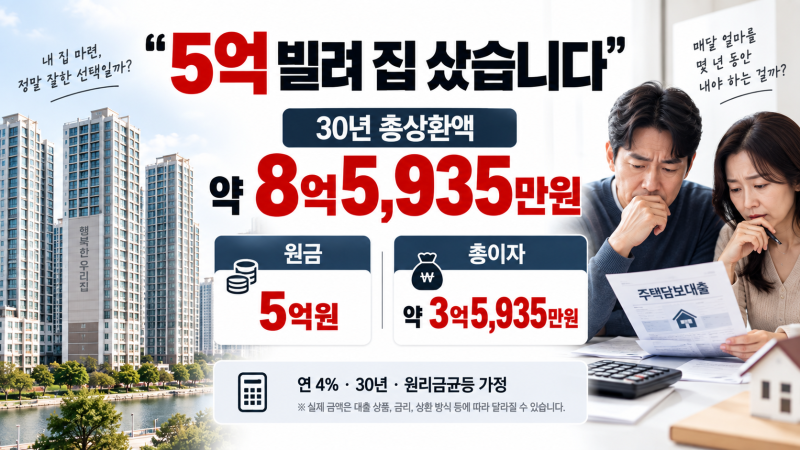 아파트 사려고 5억 빌렸다면…매달 갚는 돈과 총이자는 이렇게 달라집니다