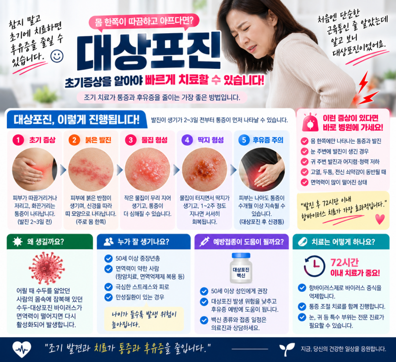 대상포진 초기증상, 몸 한쪽이 따끔하다면? 치료 72시간·예방접종·전염성 정리