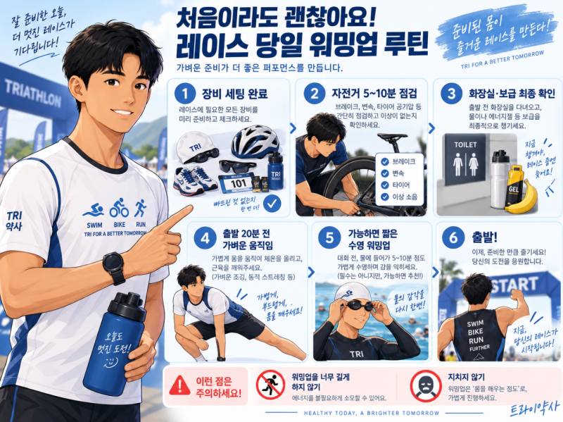 철인3종 대회 전에 수영·자전거·러닝을 전부 워밍업해야 할까요?