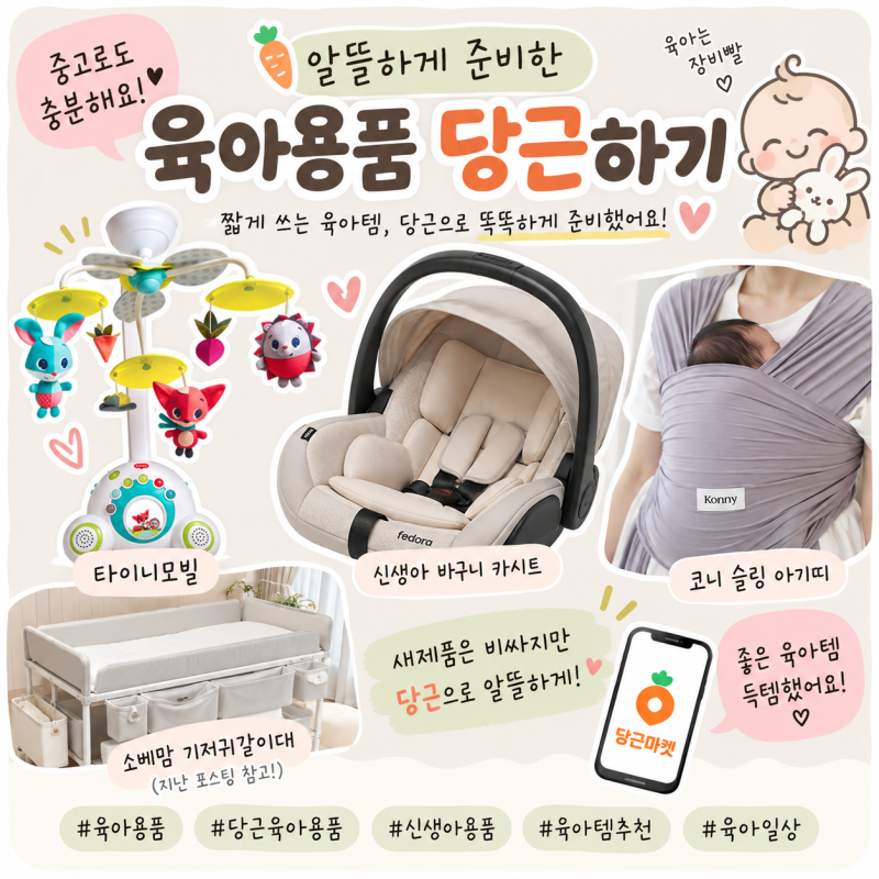 육아용품 당근으로 알뜰하게 준비하기｜타이니모빌·코니슬링·신생아 카시트