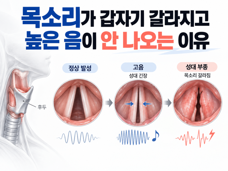 목소리가 갑자기 갈라지고 높은 음이 안 나오는 이유