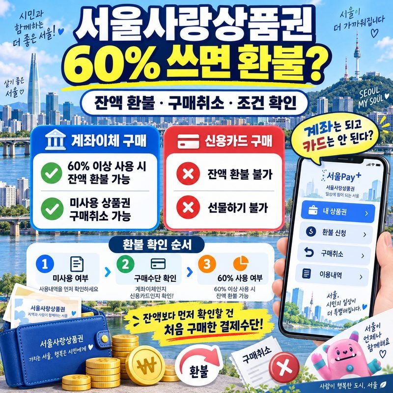 서울사랑상품권 환불 방법｜60% 사용·잔액 환불·구매취소 조건