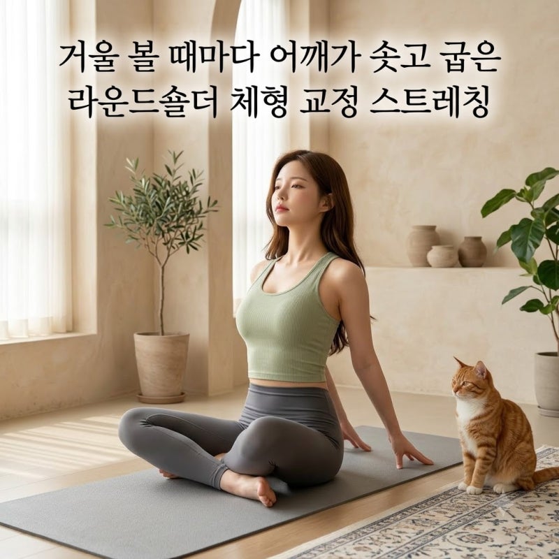 거울 볼 때마다 어깨가 솟고 굽은 라운드숄더 체형 교정 스트레칭