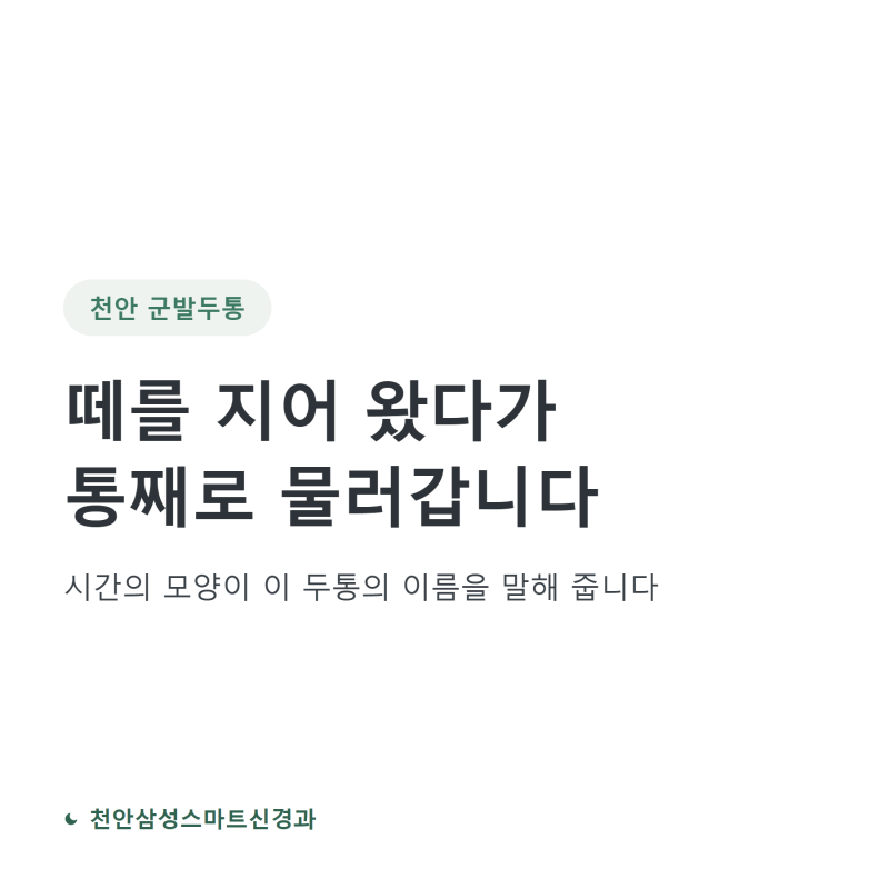 천안 두통 — 군발두통, 떼를 지어 왔다가 통째로 물러갑니다