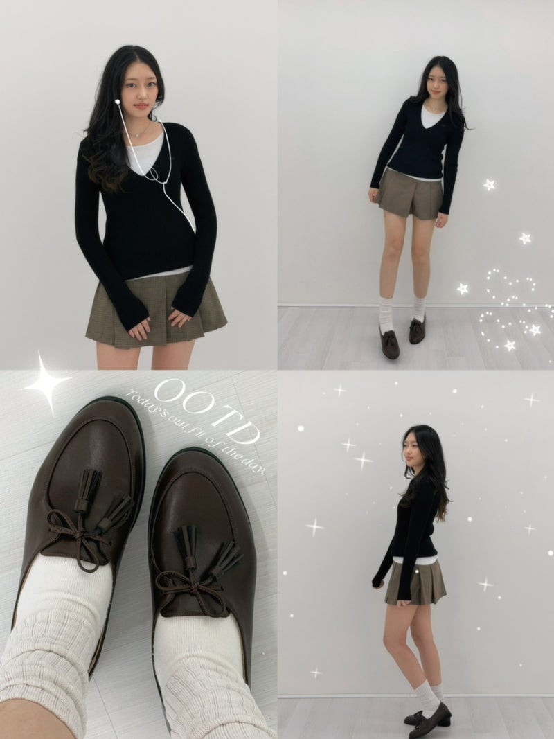 가을 여성로퍼 추천, 푹신해서 반한 머랭고 소가죽 리본로퍼 브라운 코디