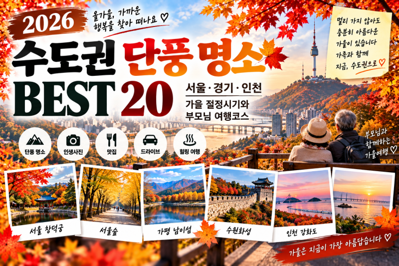 2026 수도권 단풍 명소 BEST 20 / 서울·경기·인천 가을 절정시기와 부모님 여행코스
