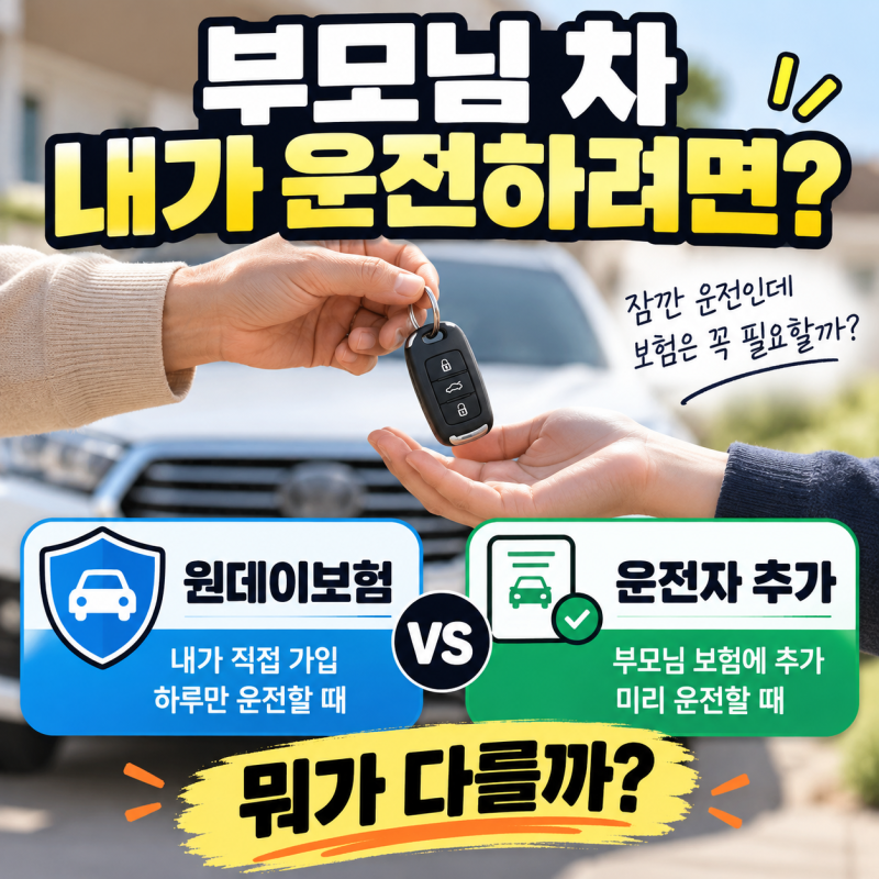 부모님 차 내가 운전하려면? 원데이보험 vs 운전자 추가 차이 총정리