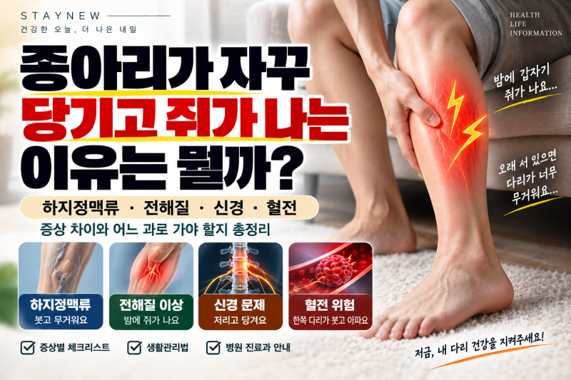 종아리가 자꾸 당기고 쥐가 나는 이유는 뭘까?하지정맥류·전해질·신경·혈전 증상 차이 총....