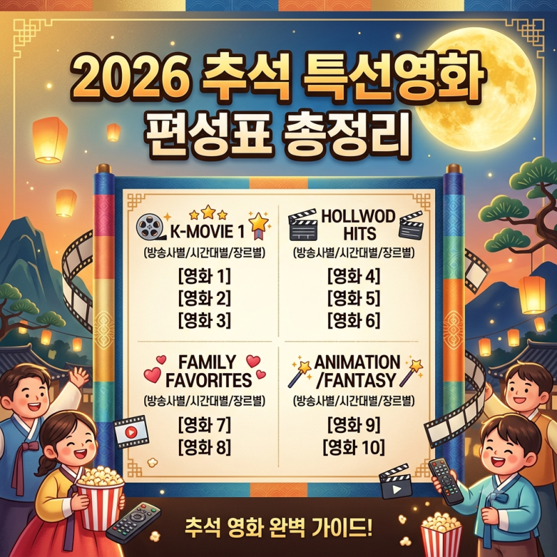 2026 추석 특선영화 편성표 총정리｜9월 24일~27일 방송시간·채널 한눈에 보기