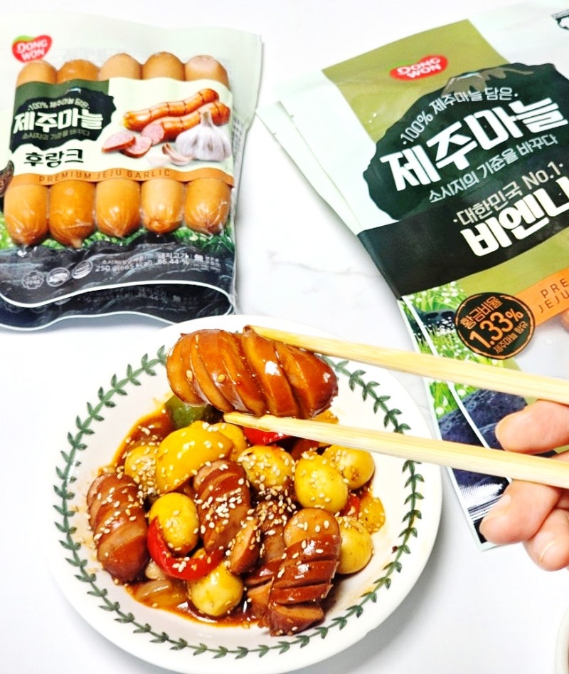 동원 제주마늘 후랑크 & 비엔나 소세지 요리 메추리알 쏘야 치아바타 샌드위치