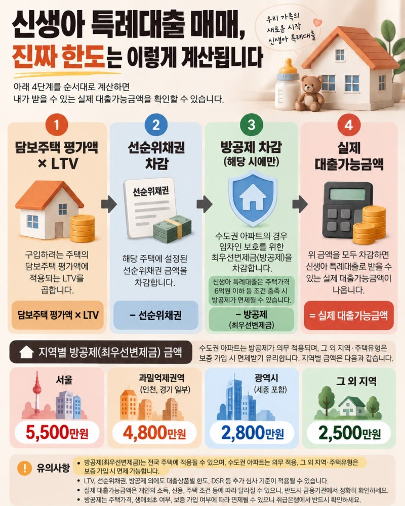신생아 특례 디딤돌 대출 매매, 방공제 빼면 실제 한도는 얼마