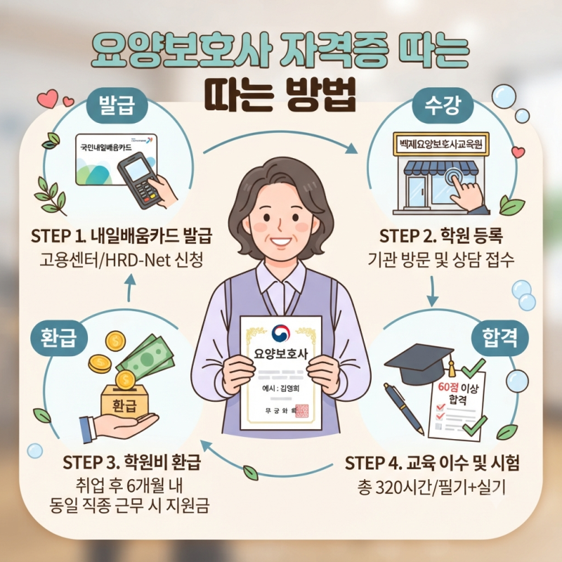 요양보호사 자격증 따는 방법, 내일배움카드 신청부터 학원비 환급까지