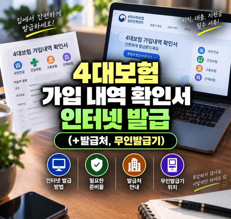 4대보험 가입 내역 확인서 인터넷 발급(+발급처, 무인발급기)
