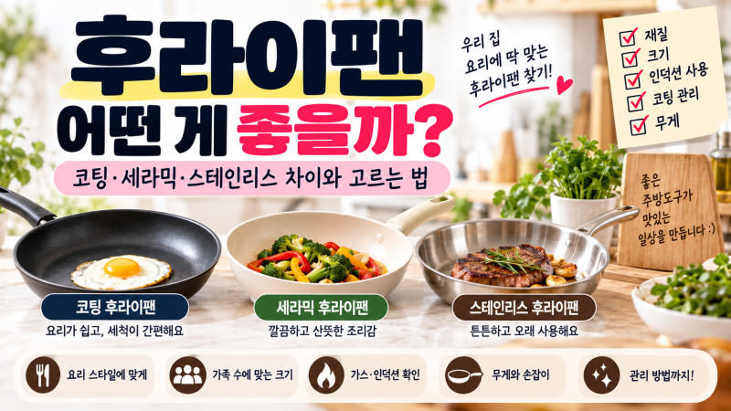 후라이팬 어떤 게 좋을까? 코팅·세라믹·스테인리스 차이와 고르는 법