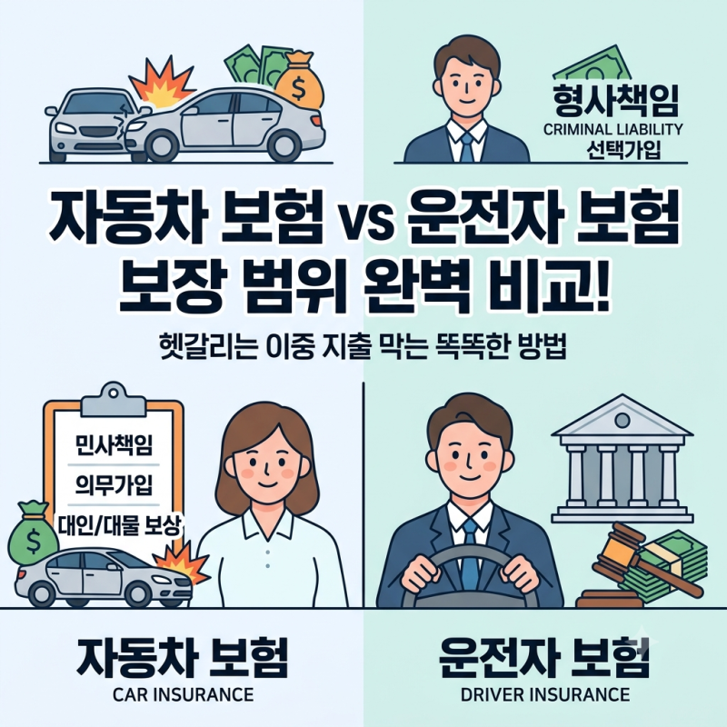 자동차 보험 vs 운전자 보험, 이중 지출 막는 보장 범위 완벽 비교
