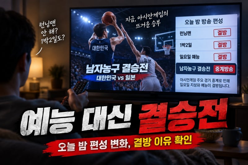 런닝맨 1박2일 결방, 男농구 한일전 왜 편성이 바뀌었나