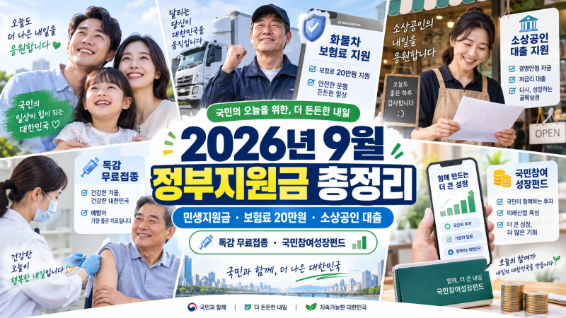 2026년 9월 정부지원금 총정리｜추석 민생지원금·보험료 20만원·소상공인 대출 신청방법