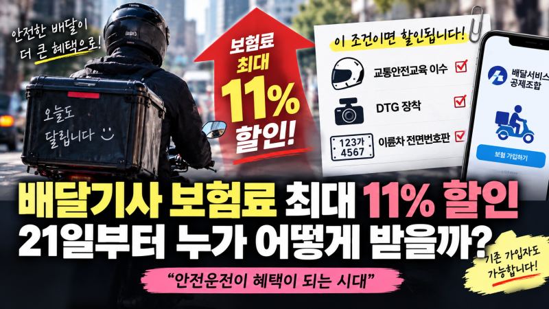 배달기사 보험료 최대 11% 할인, 21일부터 누가 어떻게 받을까?
