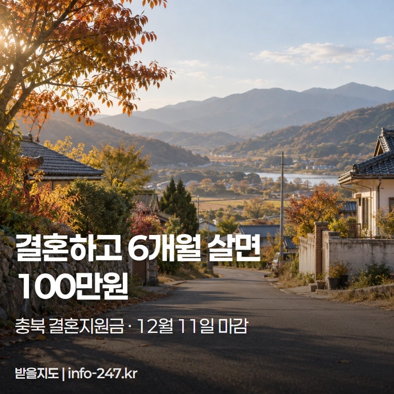 충북 결혼지원금 100만원, 다섯 시군은 12월 11일 마감입니다
