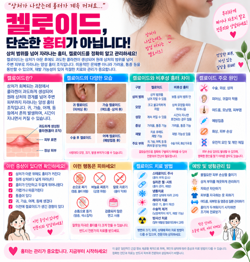 상처가 나았는데 흉터가 계속 커진다면? 켈로이드 원인·비후성 흉터 차이·치료·예방법까지