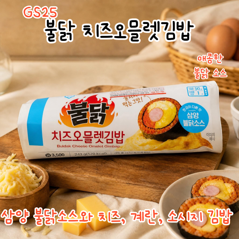 불닭 치즈오믈렛김밥 매콤한 불닭소스와 치즈 계란 김밥 솔직후기