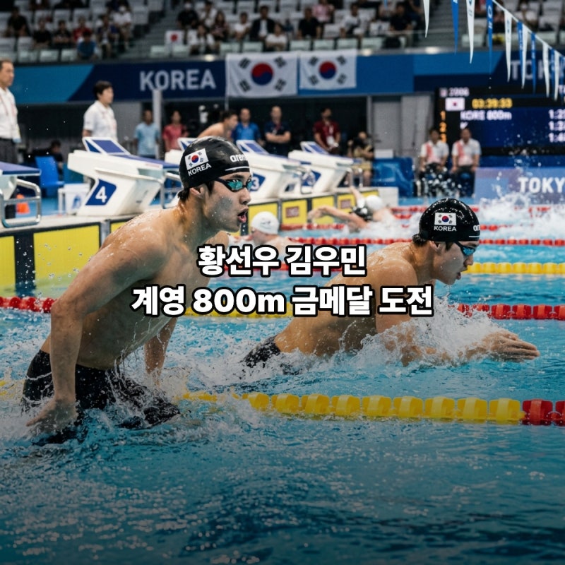 수영 황선우 김우민 아시안게임 계영 800m 21일 중국 일본과 금메달 경쟁