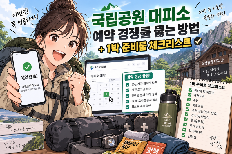 국립공원 대피소 예약 100% 성공법과 1박 준비물 체크리스트 총정리