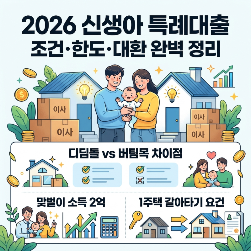 2026 신생아 특례대출 조건 한도 및 대환 총정리(+디딤돌 버팀목)