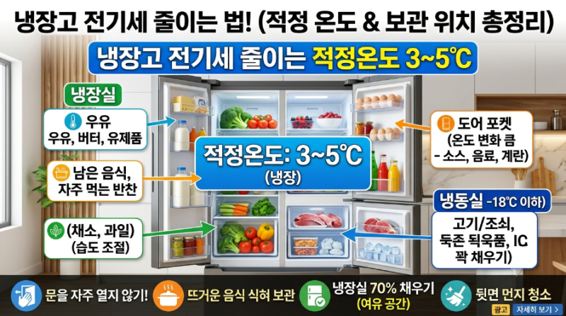냉장고 적정온도 몇 도? 냉장실·냉동실 온도 . 냉장고 음식 보관 위치 총정리｜문쪽에 넣으....