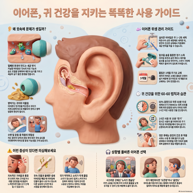 귀에서 진물 나고 가렵다면, 이어폰이 원인일 수 있어요