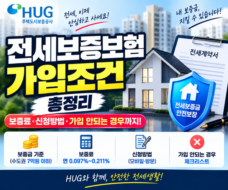 전세보증보험 가입조건 총정리! HUG 보증료·신청방법·가입 안되는 경우