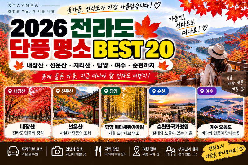 2026 전라도 단풍 명소 BEST 20 / 내장산·선운산·지리산·담양 가을 절정시기와 드라이브 코스