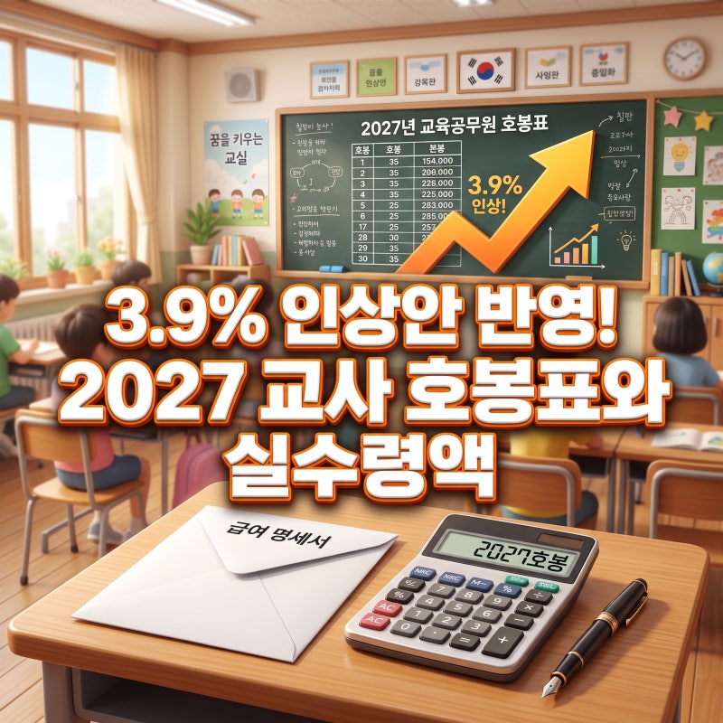 2027 교사 호봉표 3.9퍼센트 인상안과 교사 월급 실수령액