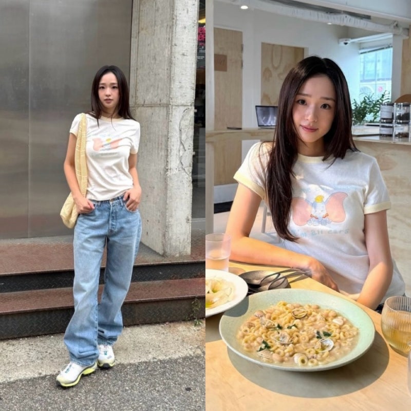 손연재 인스타 속 사복패션, 덤보 티셔츠 어디꺼? 노란 레이스 가방 정보