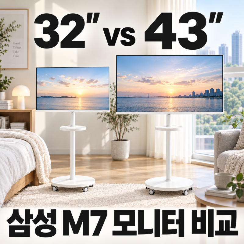 삼성 스마트모니터 M7 삼탠바이미 32인치 43인치 비교, 어떤 크기가 맞을까