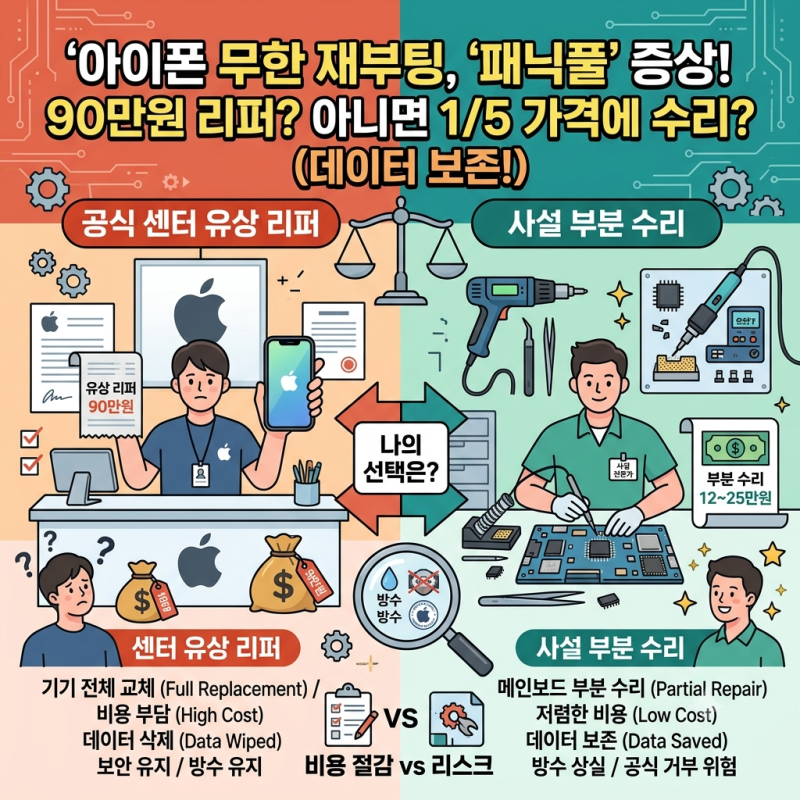 아이폰 패닉풀 수리비 "공식 리퍼 90만 원 진짜 다 내야 할까?" 애플 서비스 vs 사설 메인보드 ....