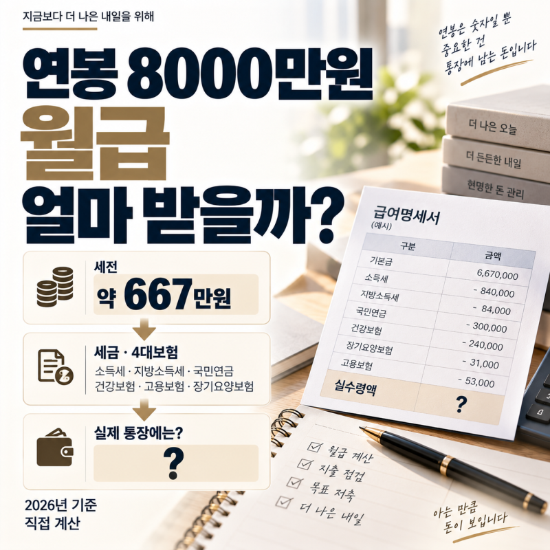 연봉 8000만원 실수령액 얼마일까? 2026년 월급에서 빠지는 돈 계산
