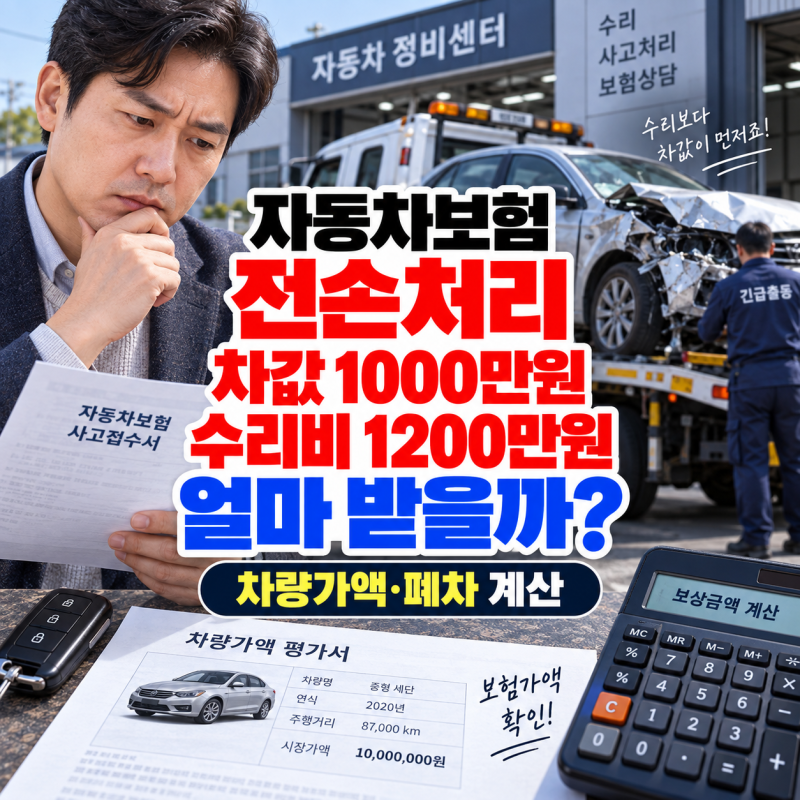 전손처리, 차값 1,000만원인데 수리비 1,200만원이면 얼마 받을까? 자동차보험 차량가액·폐차 ....