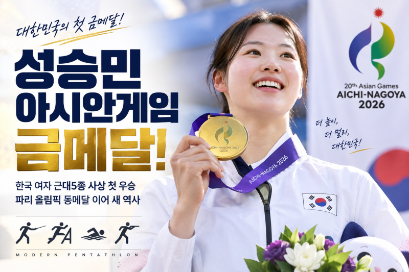 성승민, 아시안게임 한국 첫 금메달! 근대5종 여자 개인전 사상 첫 우승…파리 올림픽 동메달....
