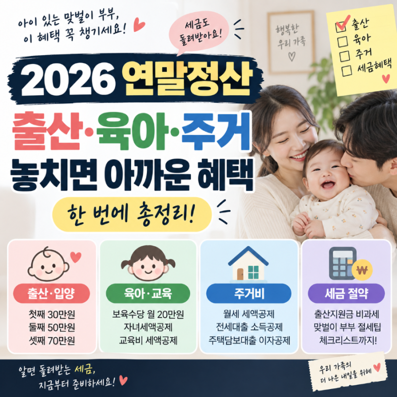 2026 연말정산 출산·육아·주거 혜택 총정리｜아이 있는 맞벌이 부부 꼭 챙기세요
