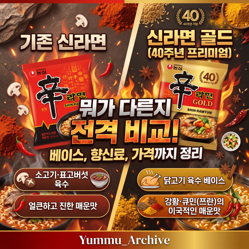 신라면 골드 vs 기존 신라면 비교, 40주년 프리미엄 라면 차이점 정리