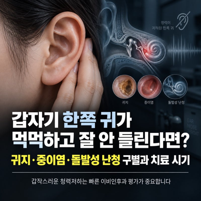 갑자기 한쪽 귀가 먹먹하고 잘 안 들린다면? 귀지·중이염·돌발성 난청 구별과 치료 시기