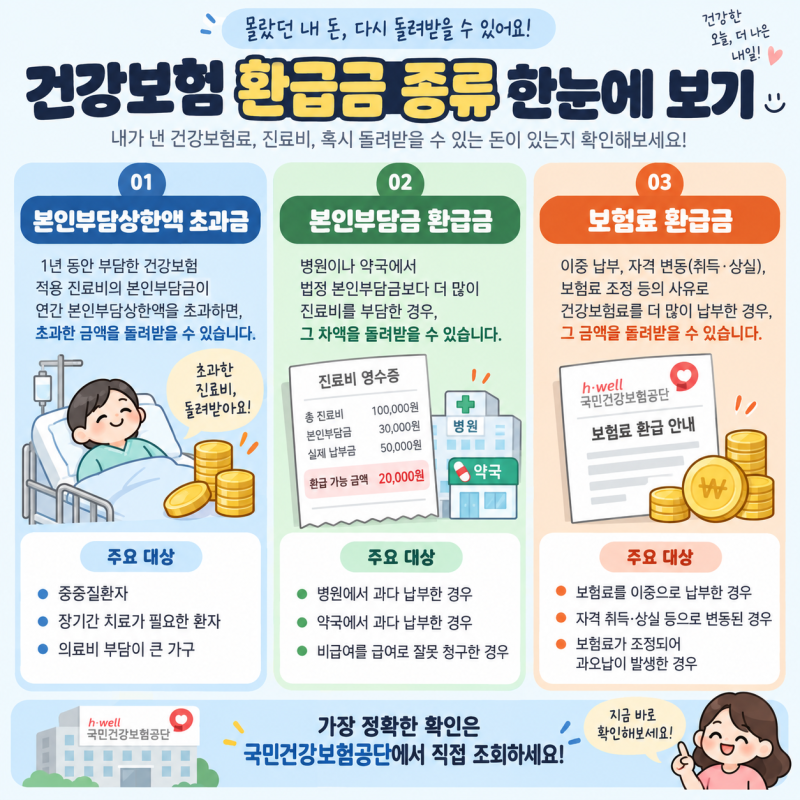 [건강보험 환급금] 조회, 신청방법, 본인부담상한제, 병원비, 보험료 과오납, 지급대상 등 핵....