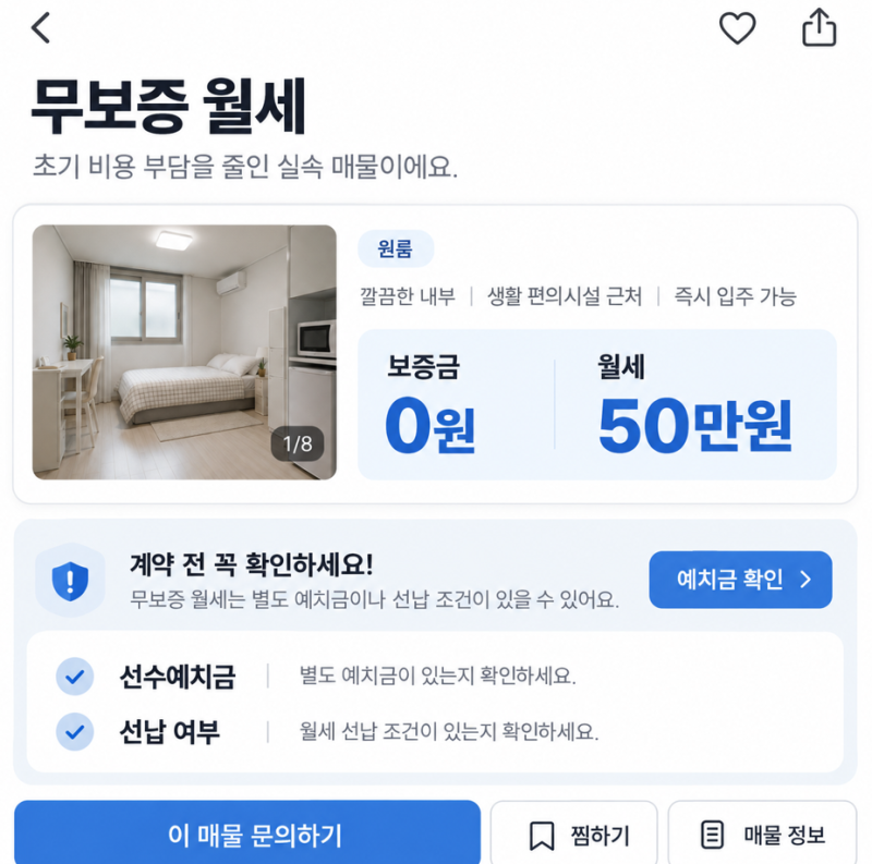 인천 무보증 월세 매물 찾을 때 확인할 조건