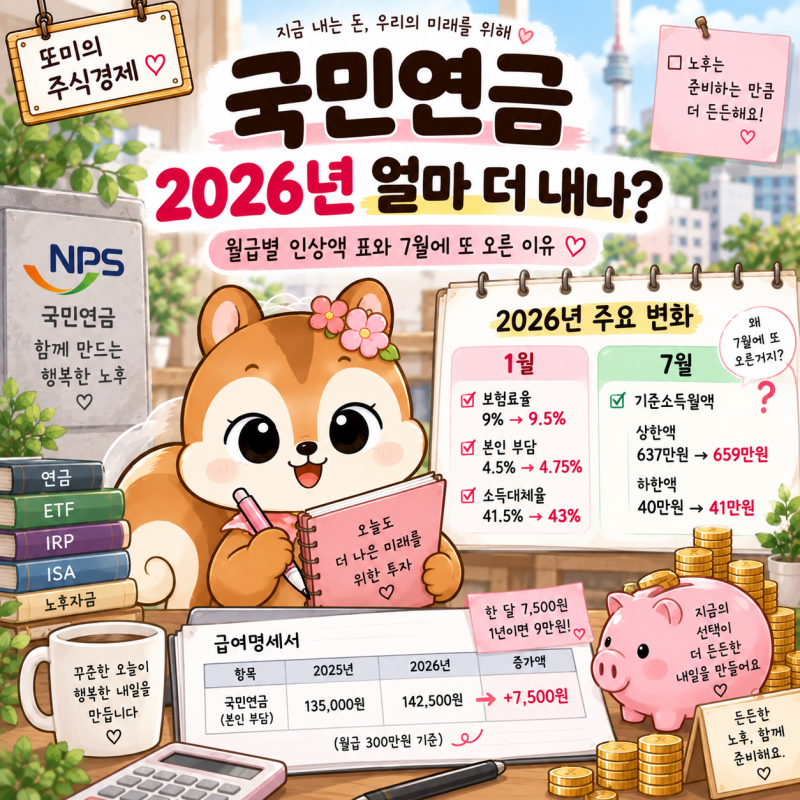 국민연금 2026년 얼마 더 내나? 월급별 인상액 표와 7월에 또 오른 이유