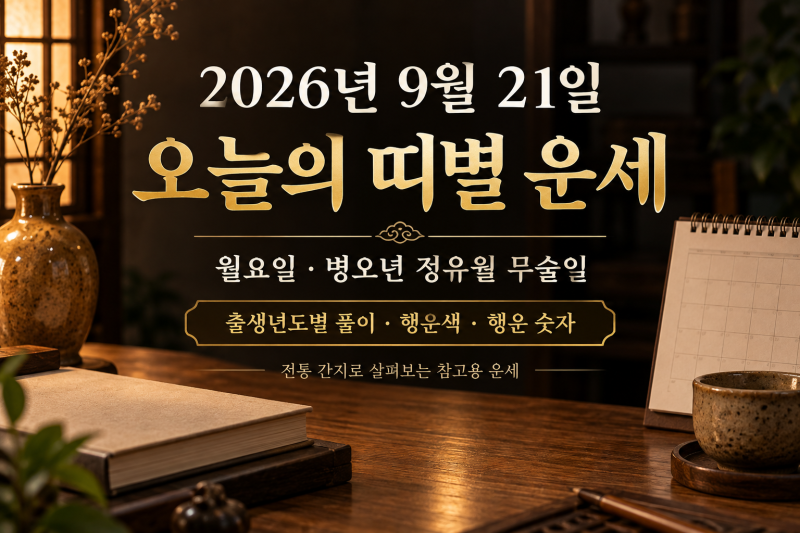 2026년 9월 21일 오늘의 띠별 운세｜출생년도 간지·행운색·행운 숫자까지 상세 풀이