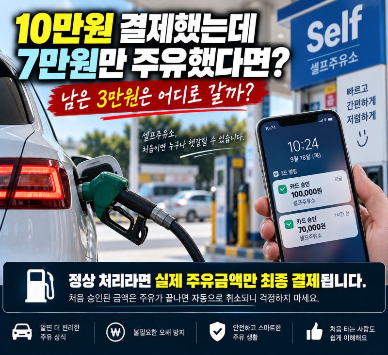 셀프주유소 결제금액보다 적게 주유하면 남은 돈은 어떻게 될까
