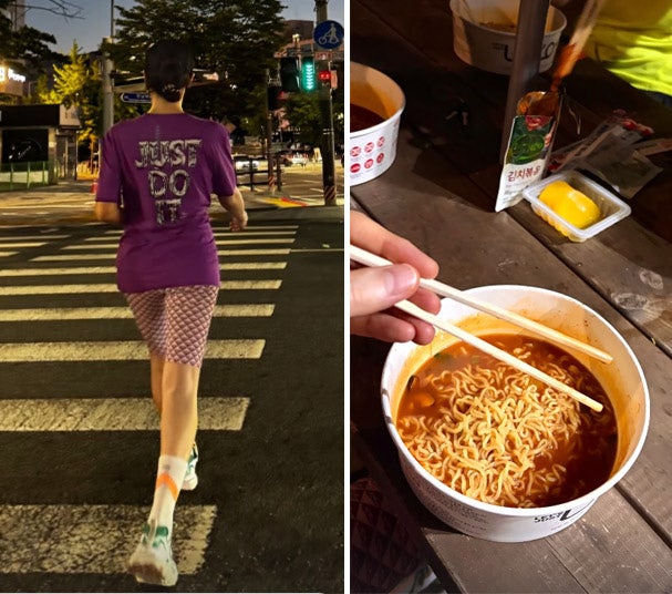 김혜수 한강라면·운동화 뒤축, 야간 러닝 후 포착된 hyesoo
