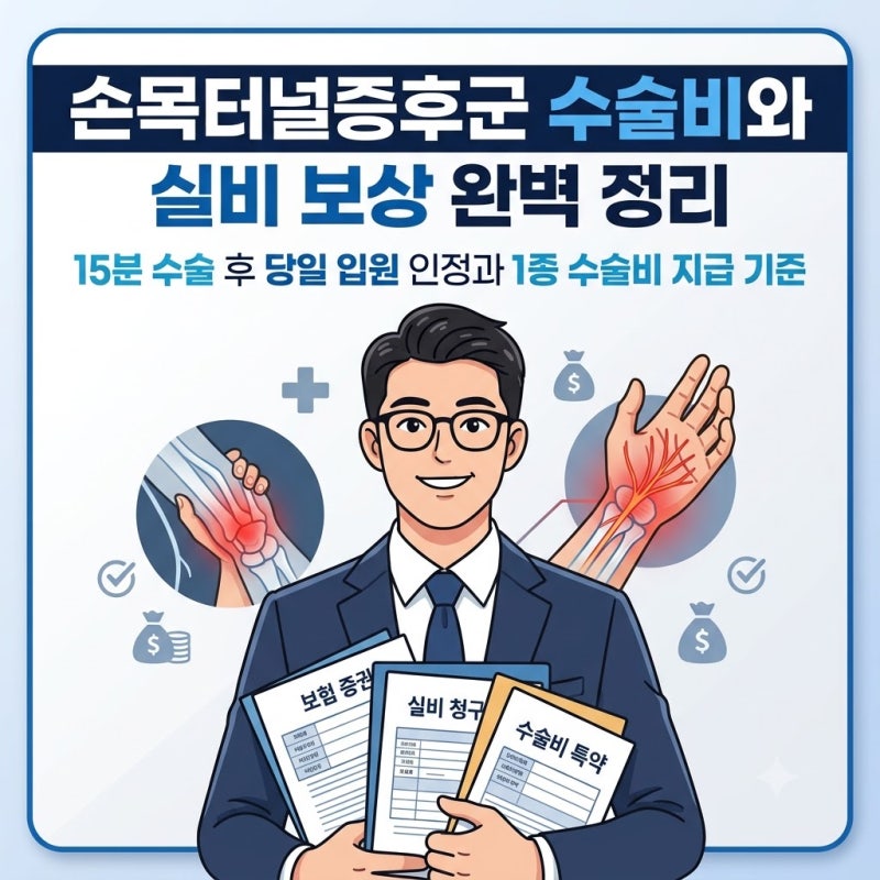손목터널증후군 수술 비용 실비 처리와 당일 입원 수술비 보험 확인