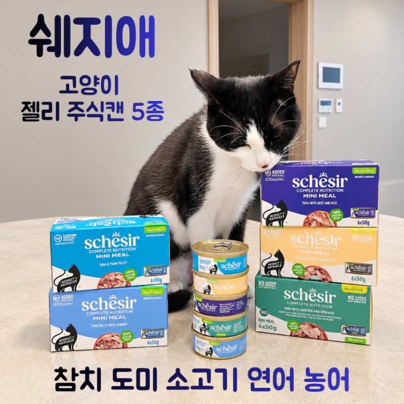 고양이습식사료 쉐지애 5종 참치 도미 소고기 연어 농어 주식캔 후기